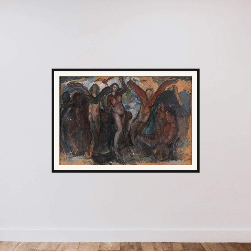 Figurkomposition med bakkanter framed — shown to scale