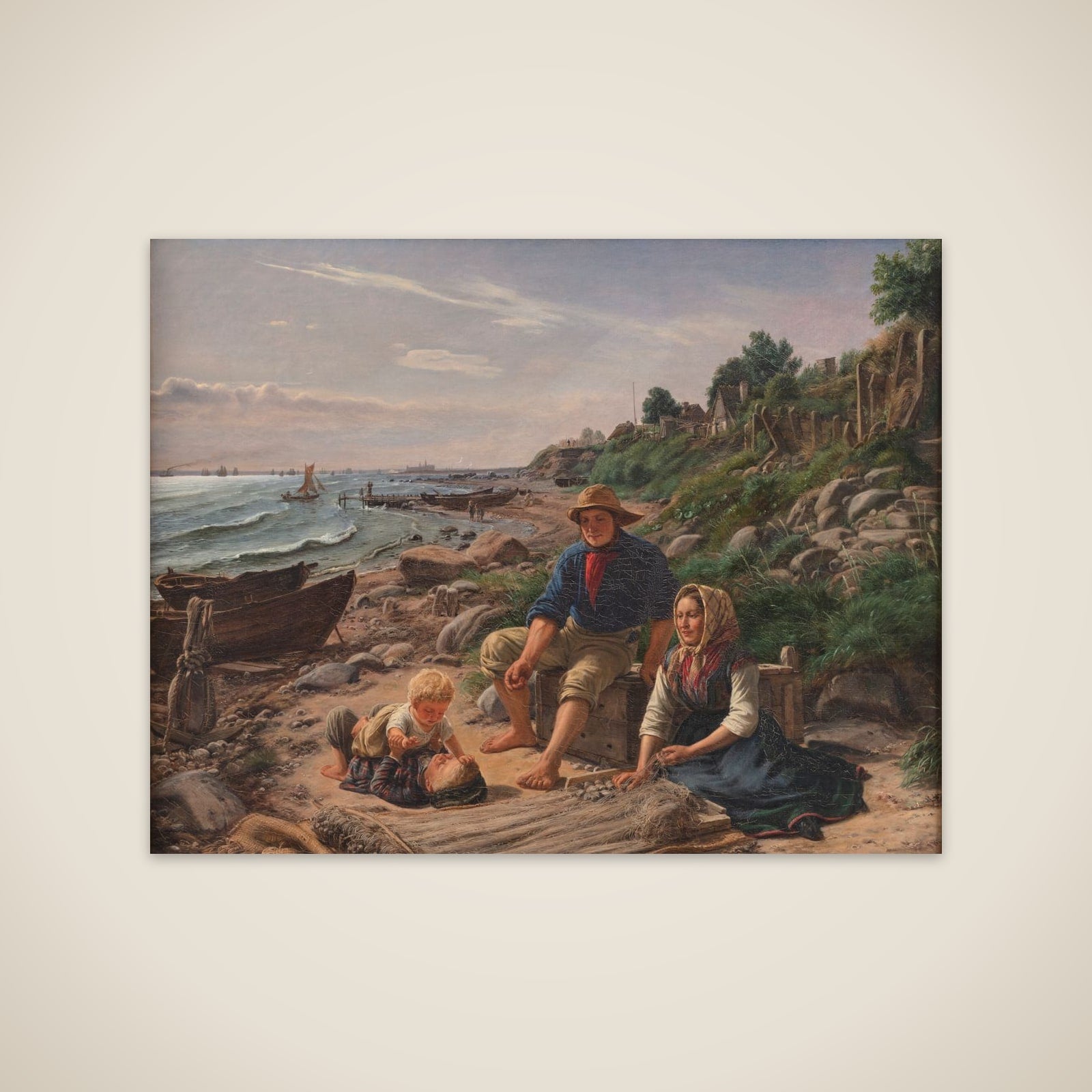 Familieliv i et lille fiskerleje nord for Helsingør unframed print