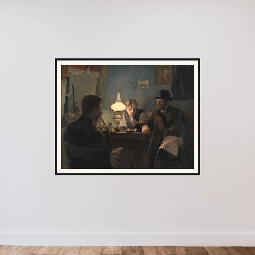 Et besøg i et skomagerværksted framed — shown to scale