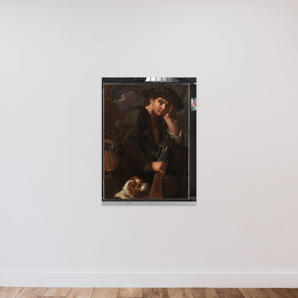 Jæger med bøsse og hund. ( Allegori på "Luften") unframed — shown to scale