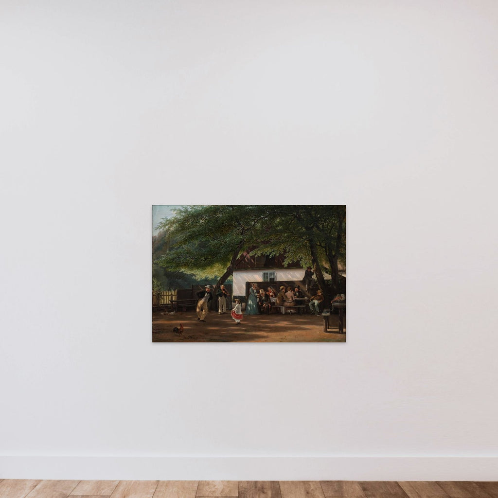 Et kaffeselskab ved et skovløberhus unframed — shown to scale