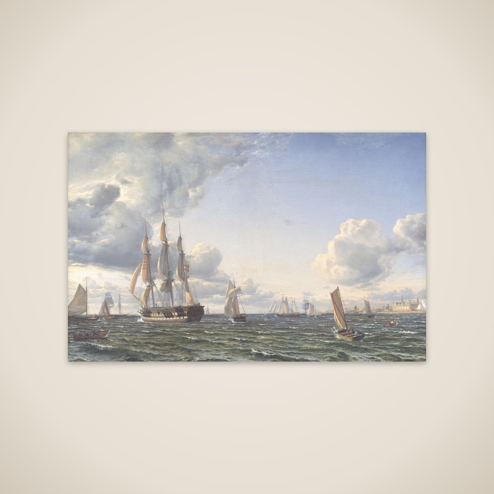 Linieskibet "Valdemar" krydser Sundet ind for en frisk bramsejlskuling unframed print