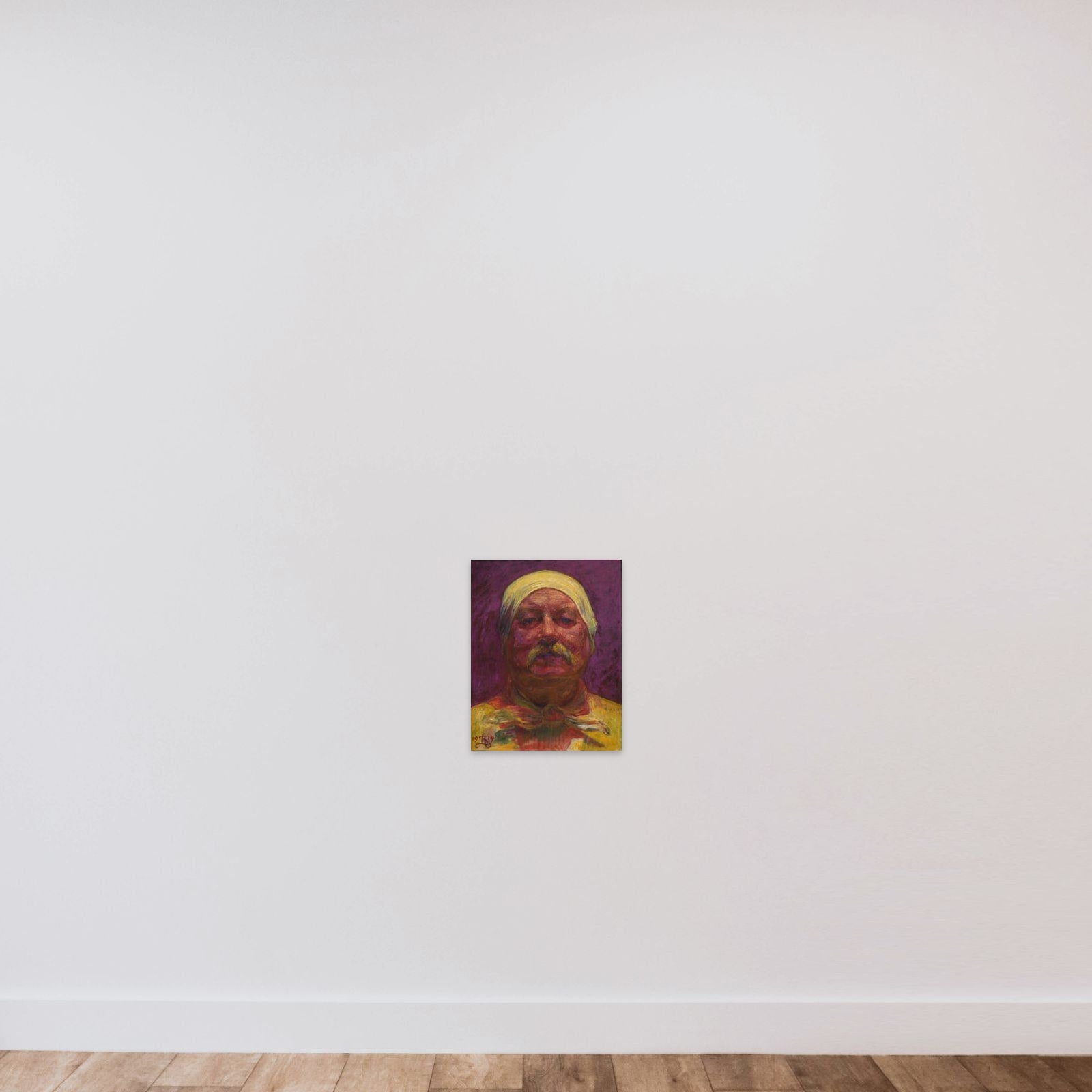 Selvportræt en face. Lampelys unframed — shown to scale