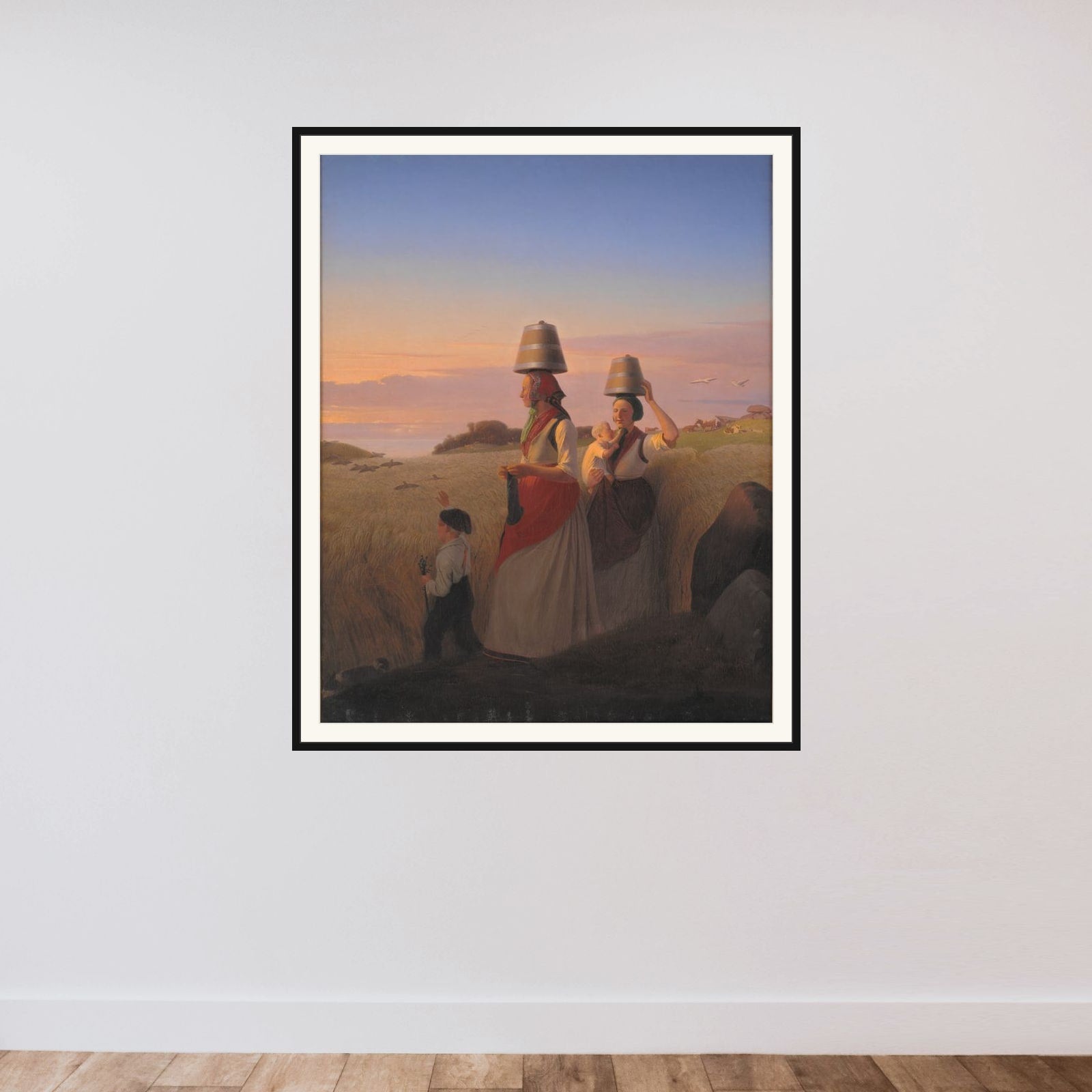 Landlig scene framed — shown to scale