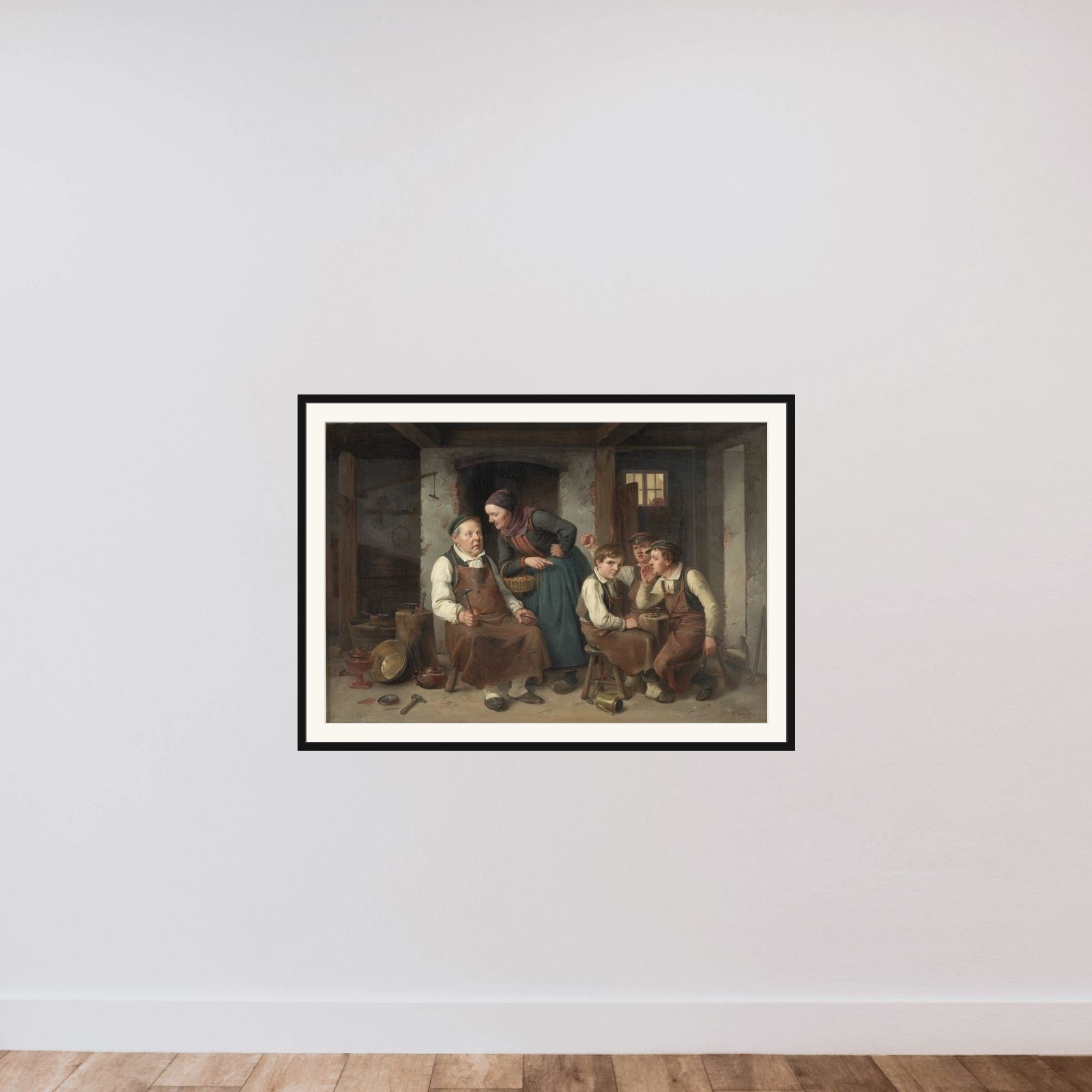 I en kobbersmeds værksted framed — shown to scale