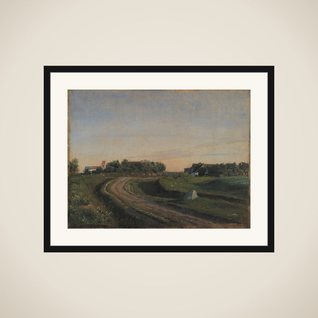 Vejby med kirken set fra nord. Aftenbelysning framed