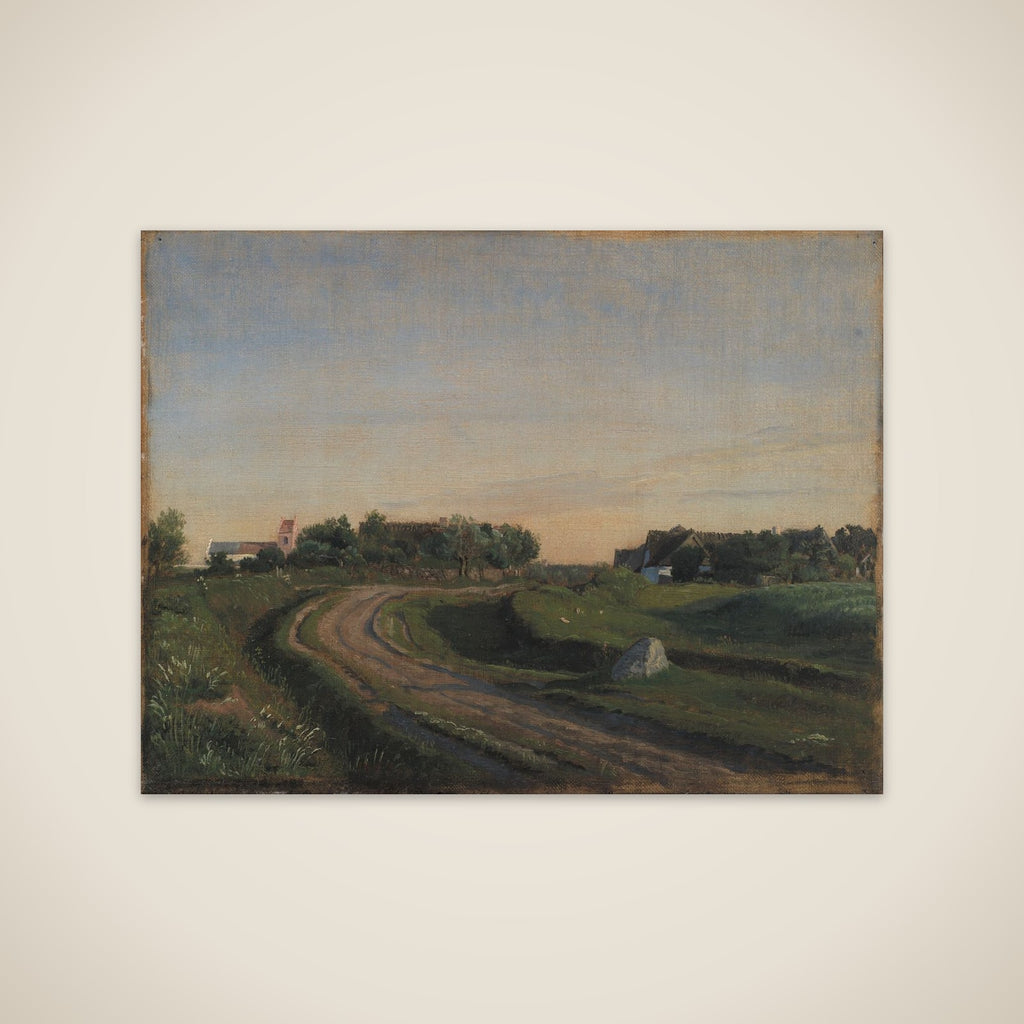 Vejby med kirken set fra nord. Aftenbelysning unframed print