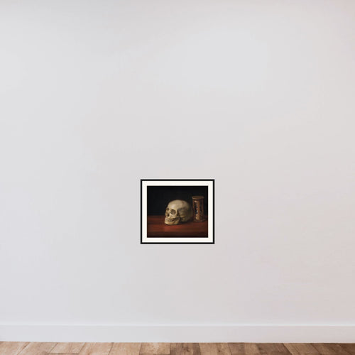 Dødningehoved og timeglas framed — shown to scale