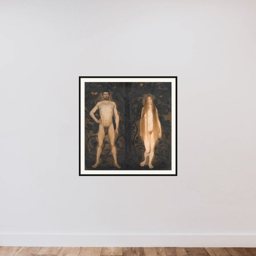 Adam og Eva framed — shown to scale