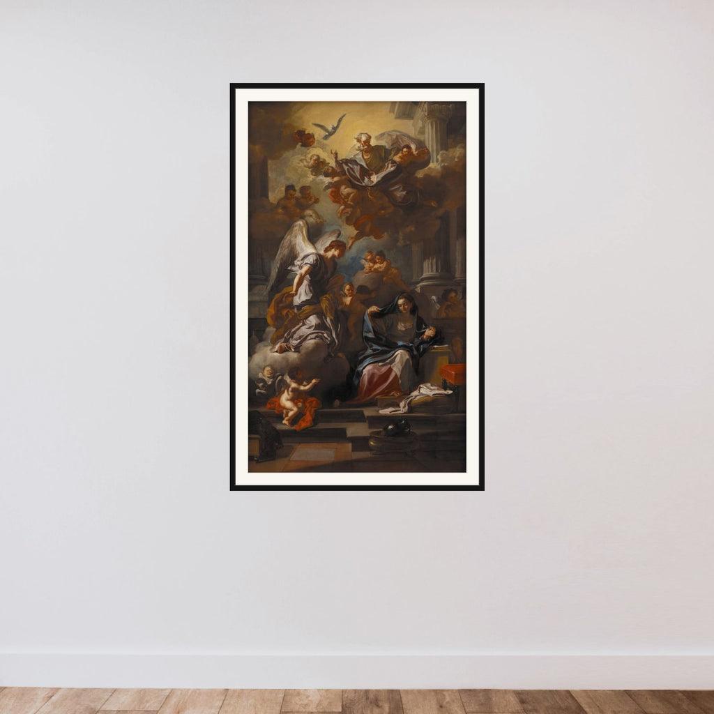 Mariæ Bebudelse framed — shown to scale
