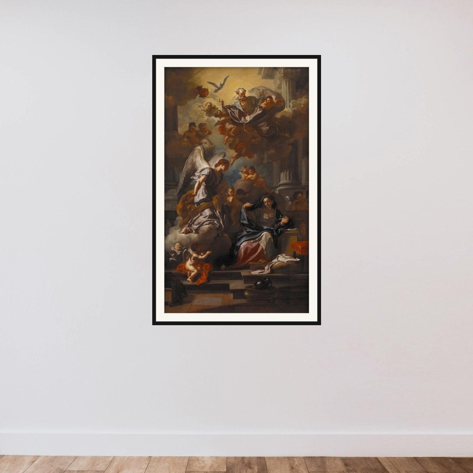 Mariæ Bebudelse framed — shown to scale