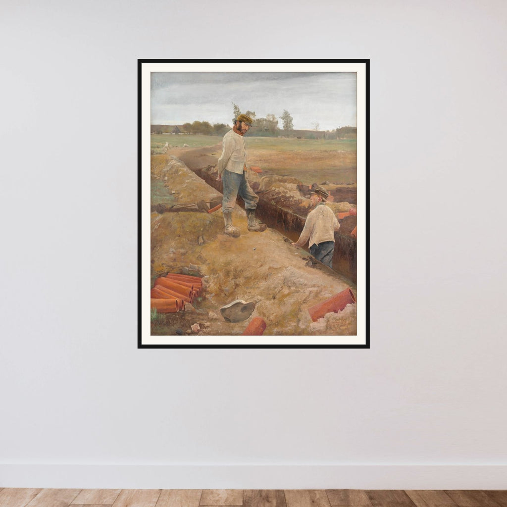 Drænrørsgravere framed — shown to scale