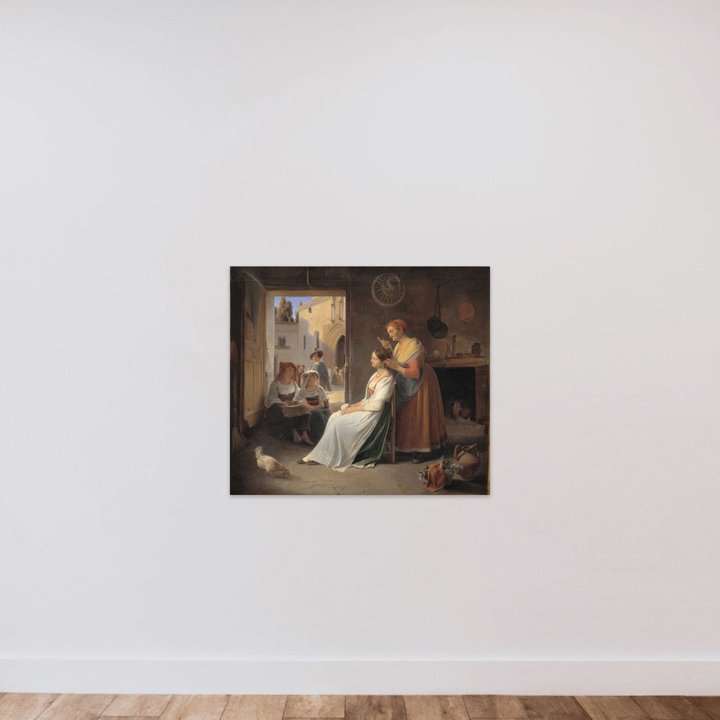 En ung italiensk kvinde, som smykkes af sin mor unframed — shown to scale
