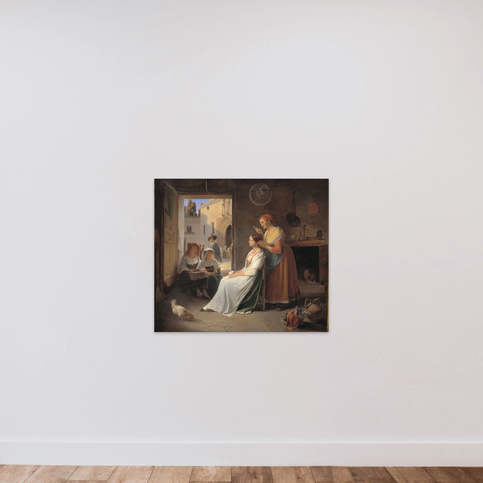 En ung italiensk kvinde, som smykkes af sin mor unframed — shown to scale
