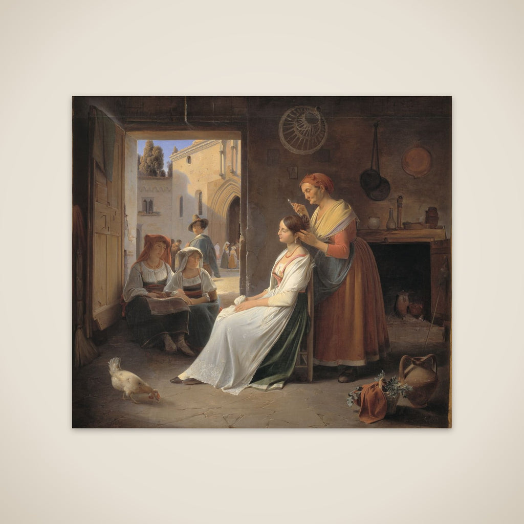 En ung italiensk kvinde, som smykkes af sin mor unframed print
