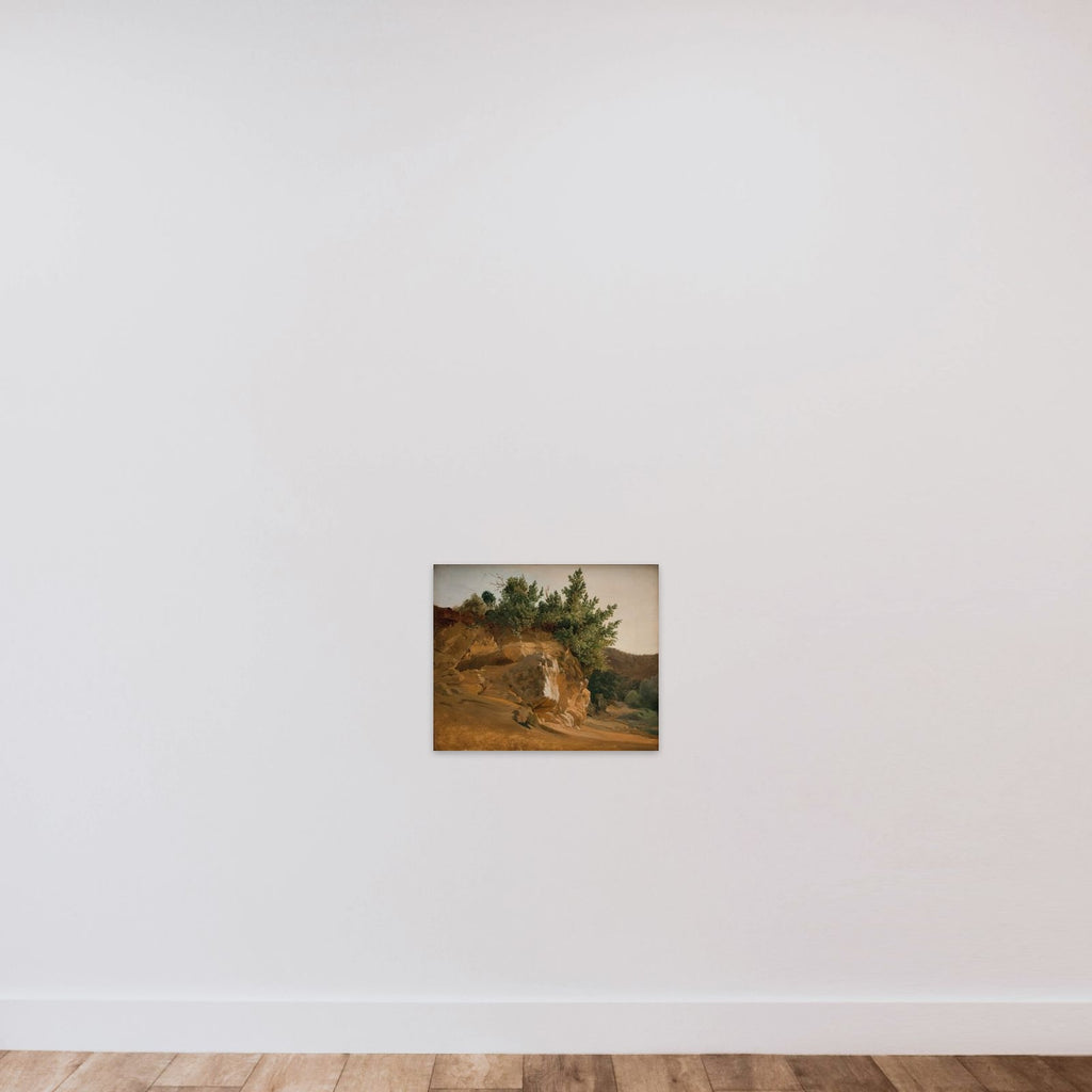 Italiensk bjerglandskab med tilgroede klipper. Formodentlig i nærheden af Olevano unframed — shown to scale