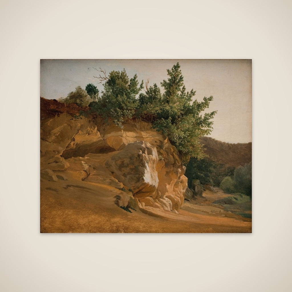 Italiensk bjerglandskab med tilgroede klipper. Formodentlig i nærheden af Olevano unframed print