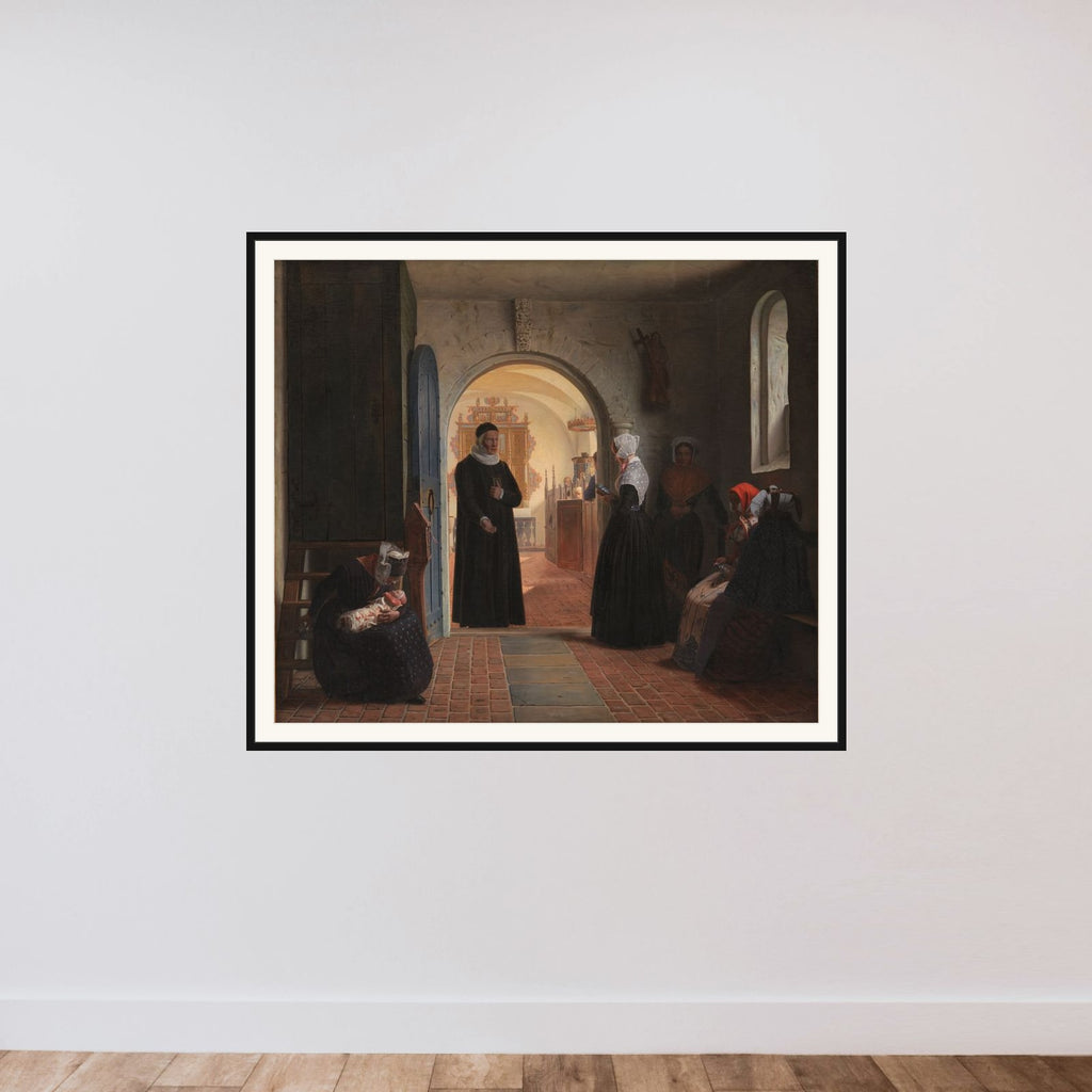 En kones højtidelige kirkegang efter barselfærd framed — shown to scale