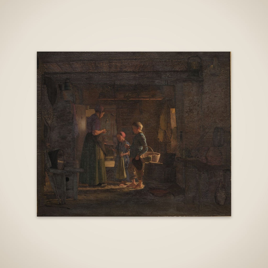 To tiggerbørn i et bondekøkken unframed print