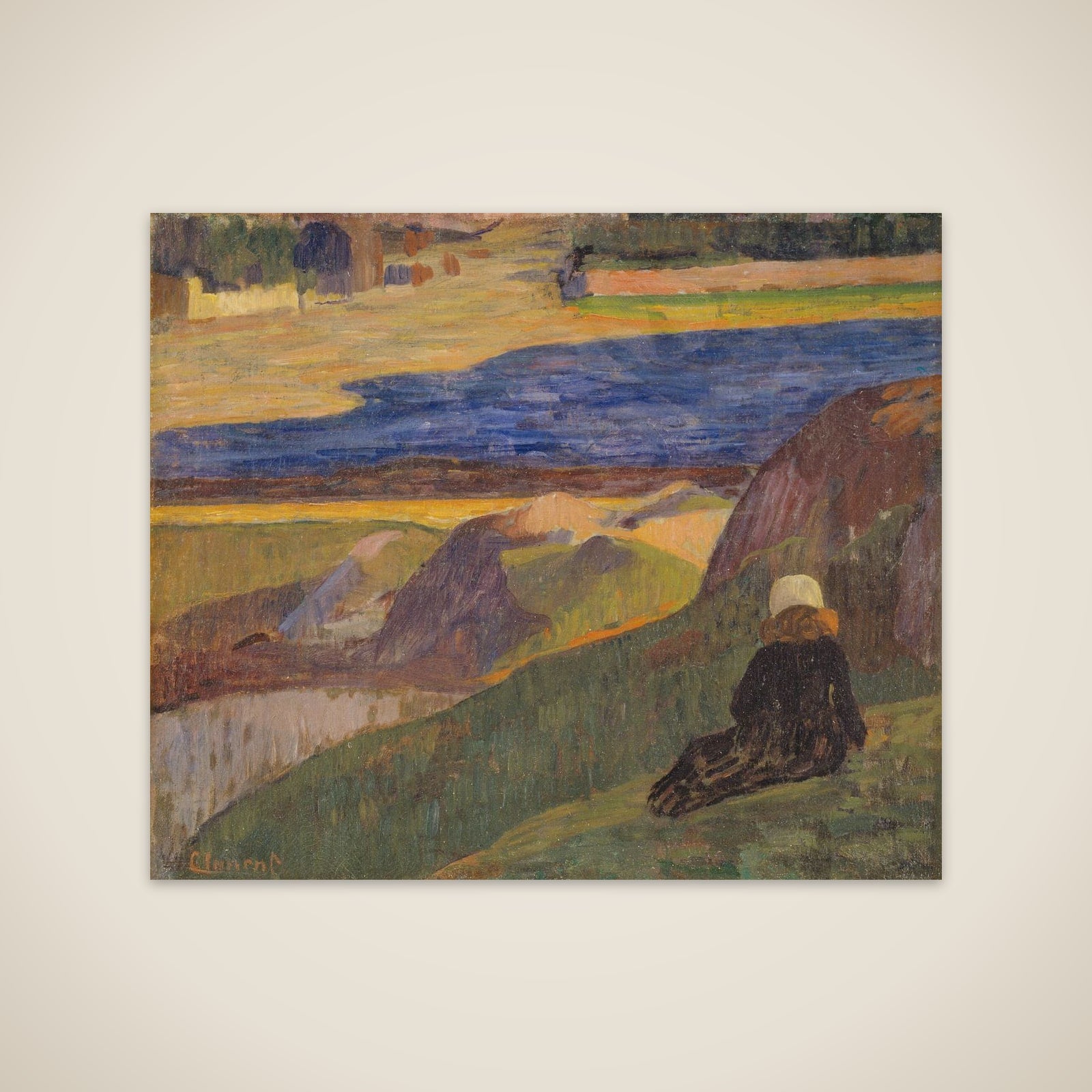 Bretonsk landskab med hvilende pige unframed print