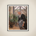 Bretagne-pige ordner planter i et drivhus framed