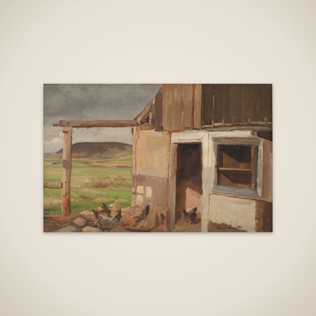 Hus med hønsegård unframed print
