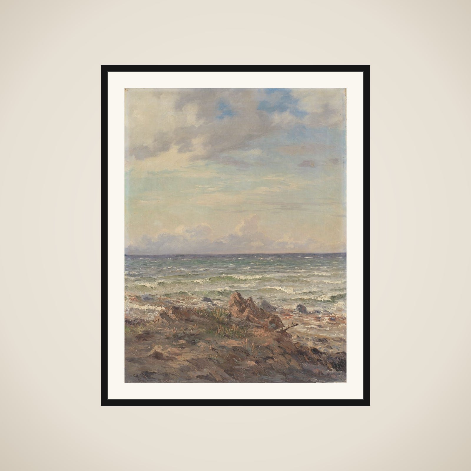 Kystparti med stenet strand framed