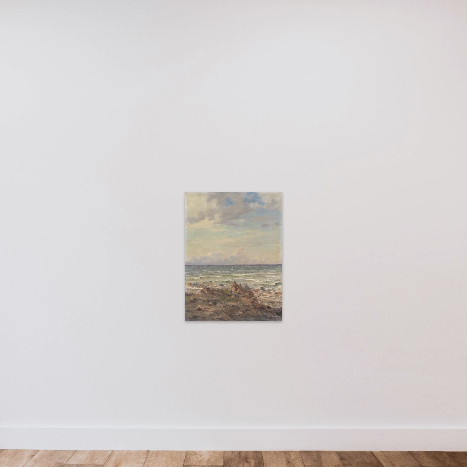 Kystparti med stenet strand unframed — shown to scale
