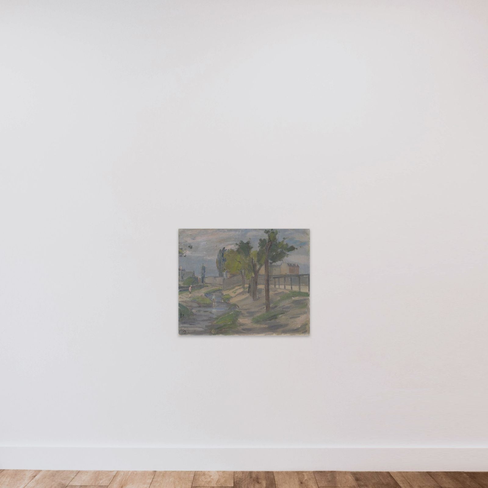 Drenge, der sopper i Ladegårdsåen (?). I baggrunden husgavle unframed — shown to scale