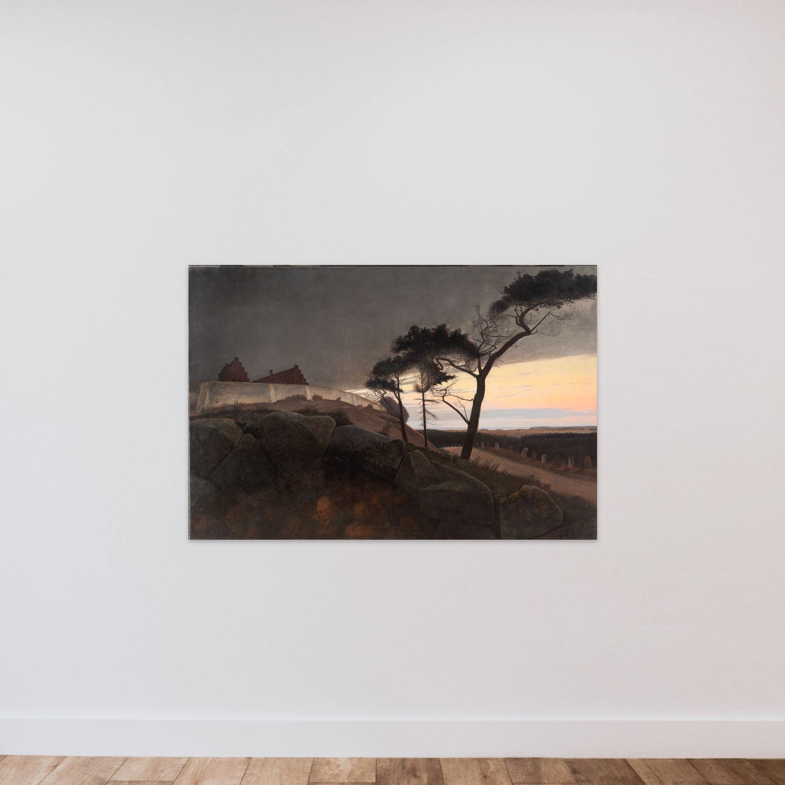 Efter solnedgang. "Nu skrider Dagen under, og Natten vælder ud" unframed — shown to scale