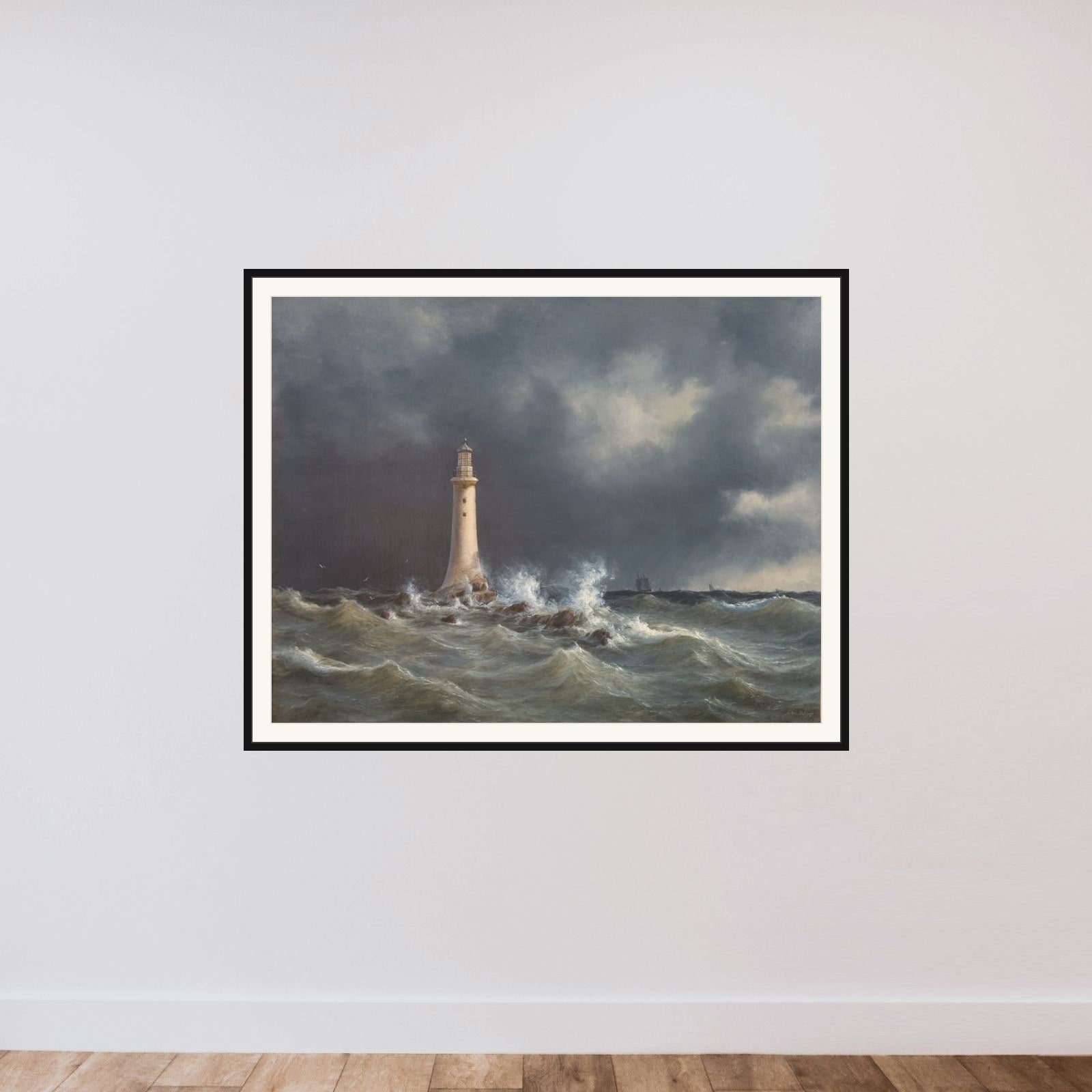 Eddystone fyrtårn framed — shown to scale
