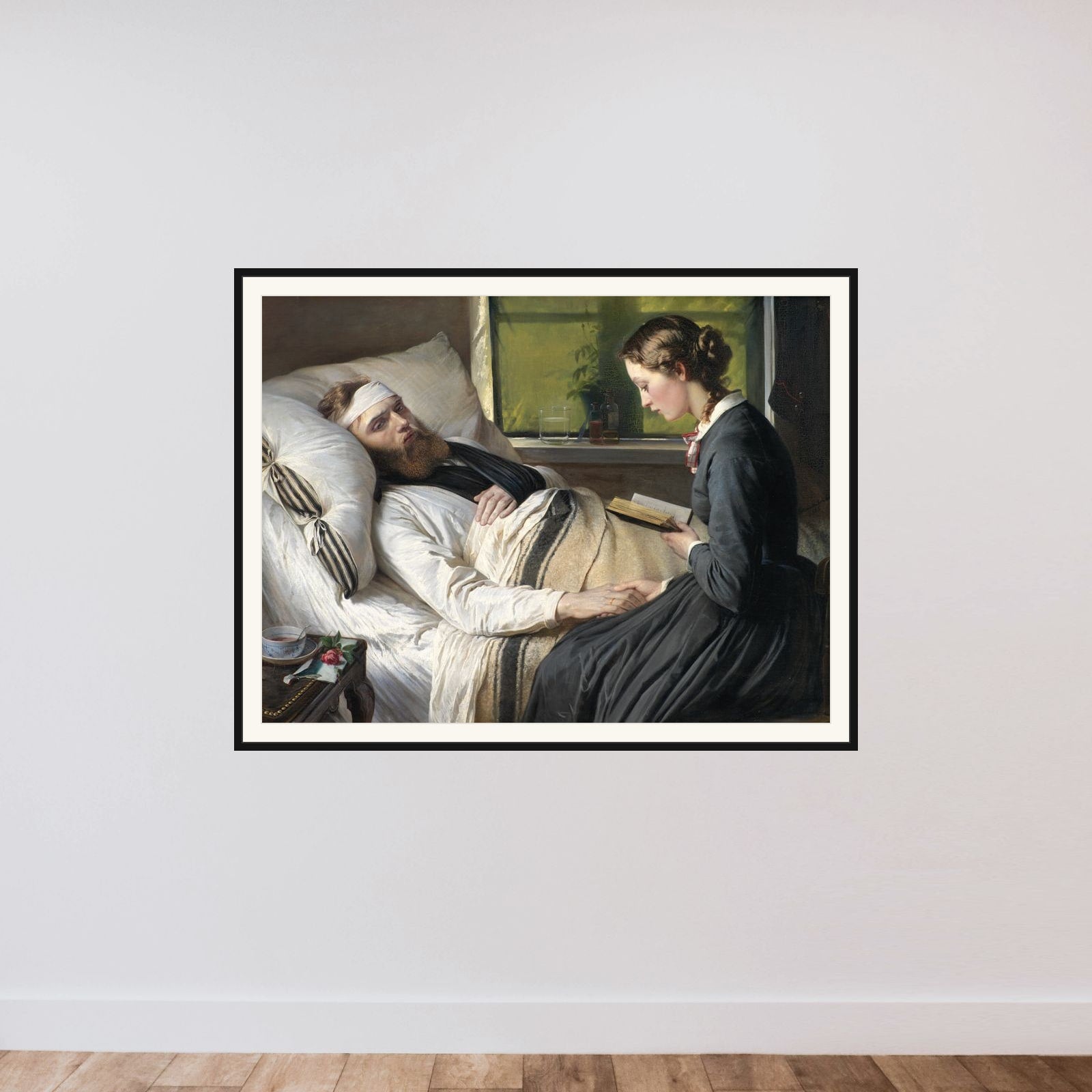 En såret dansk kriger framed — shown to scale