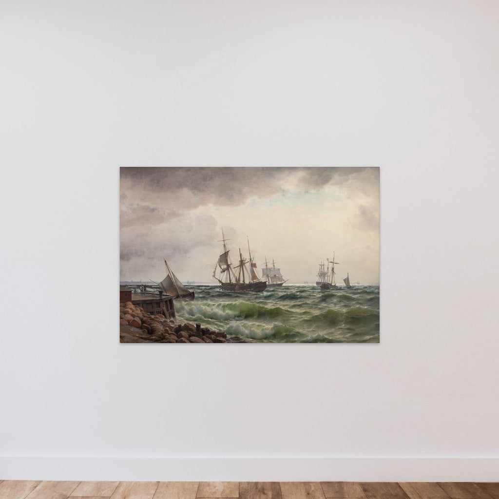 Skibe under land efter en byge unframed — shown to scale