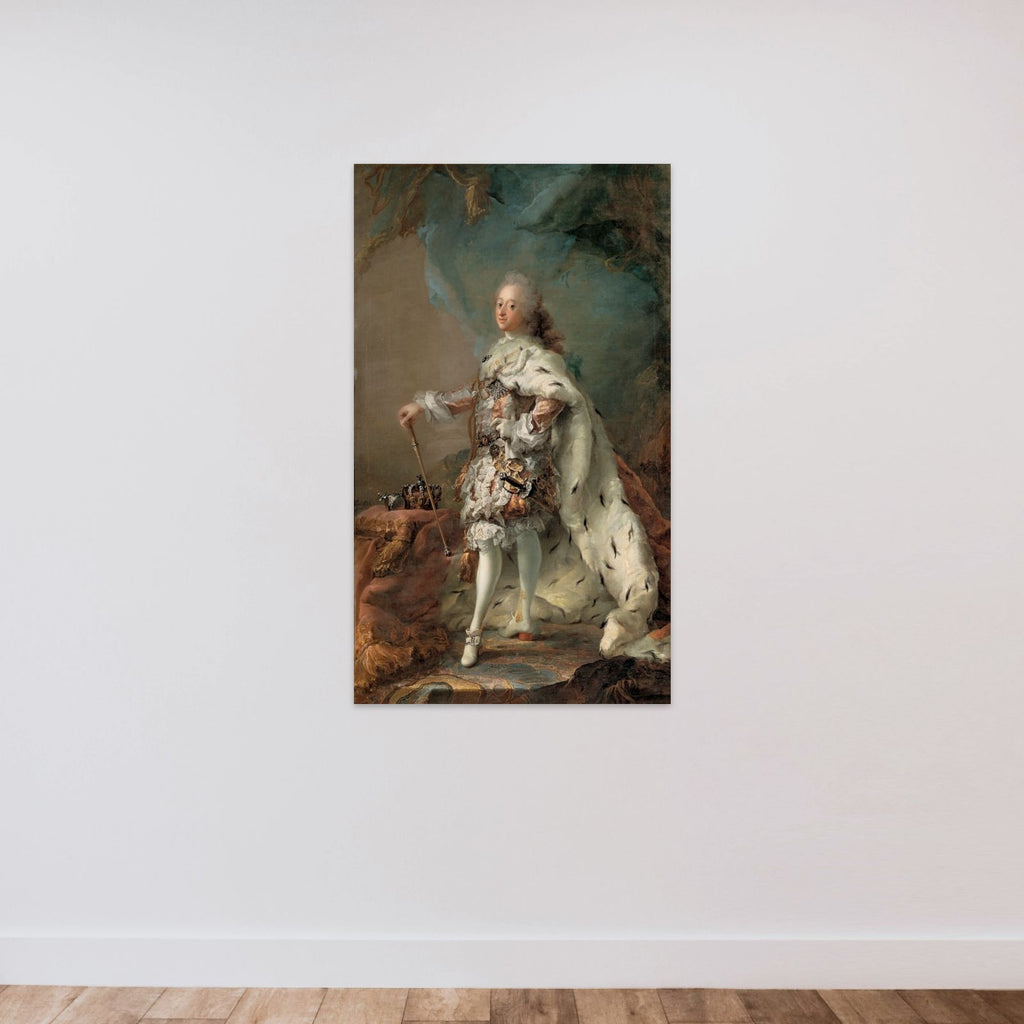 Portræt af Frederik V i salvingsdragt unframed — shown to scale