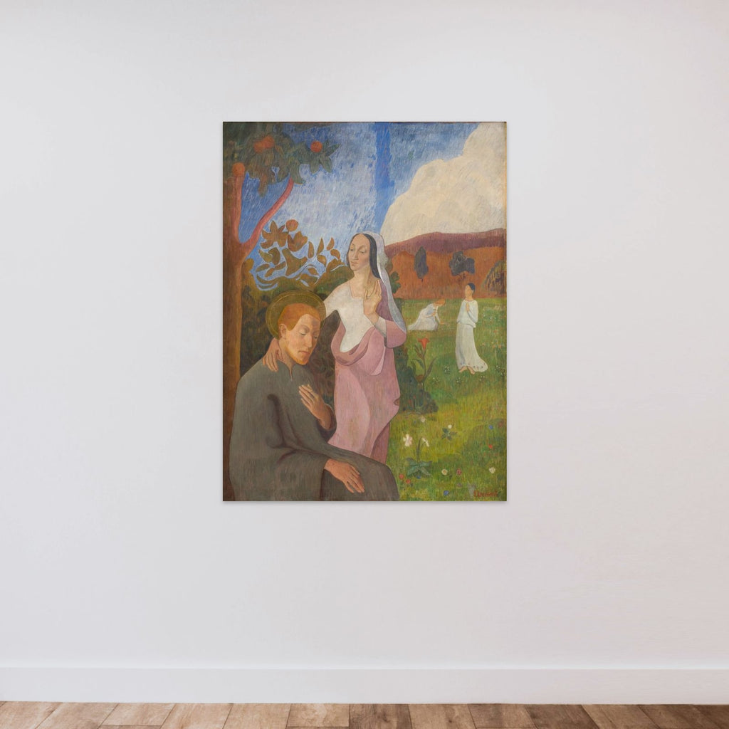 Dekorativt billede. Den hellige Frans' vision med de tre hvide jomfruer unframed — shown to scale