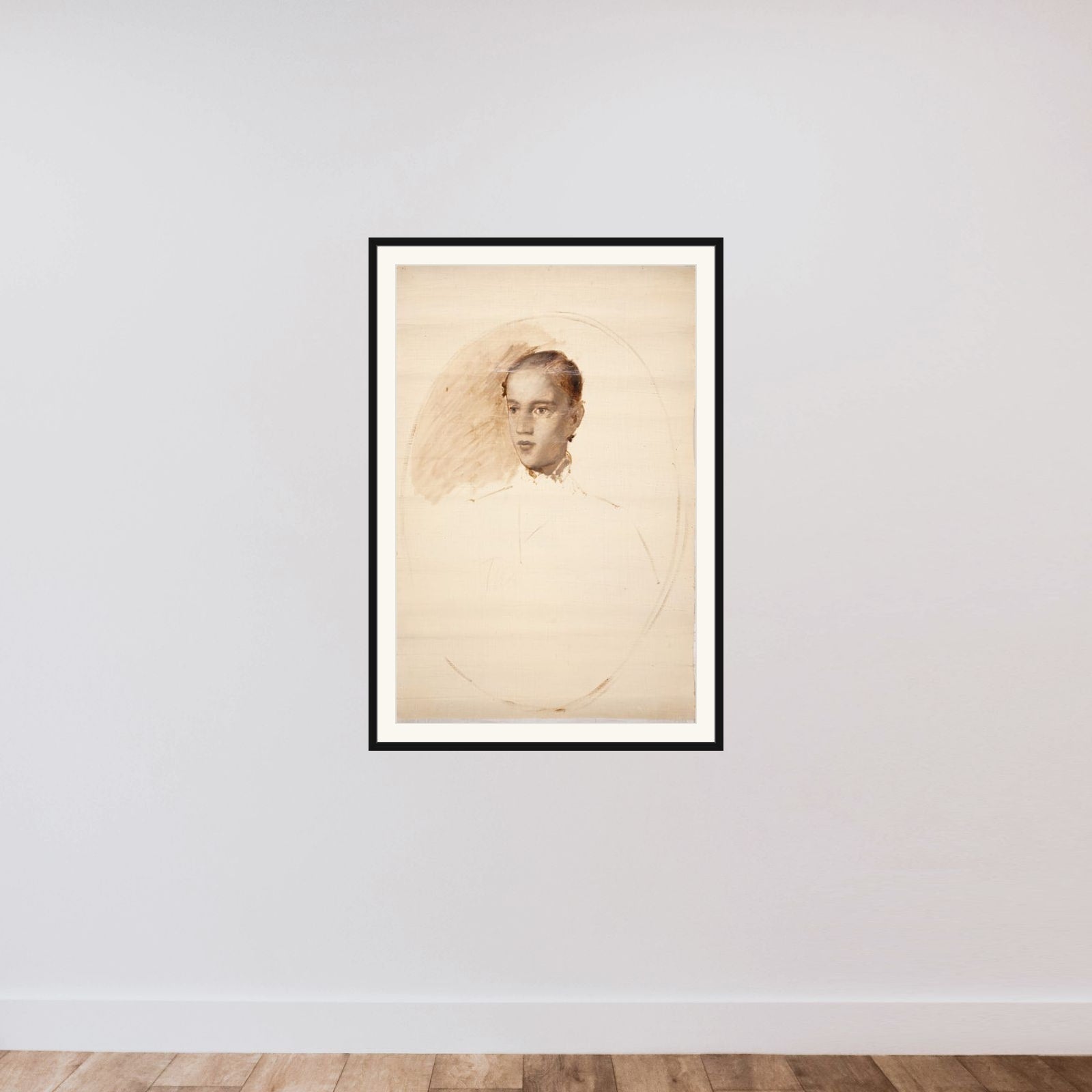 Portrætskitse. Formodentlig kunstnerens søn Thorald Jerichau framed — shown to scale