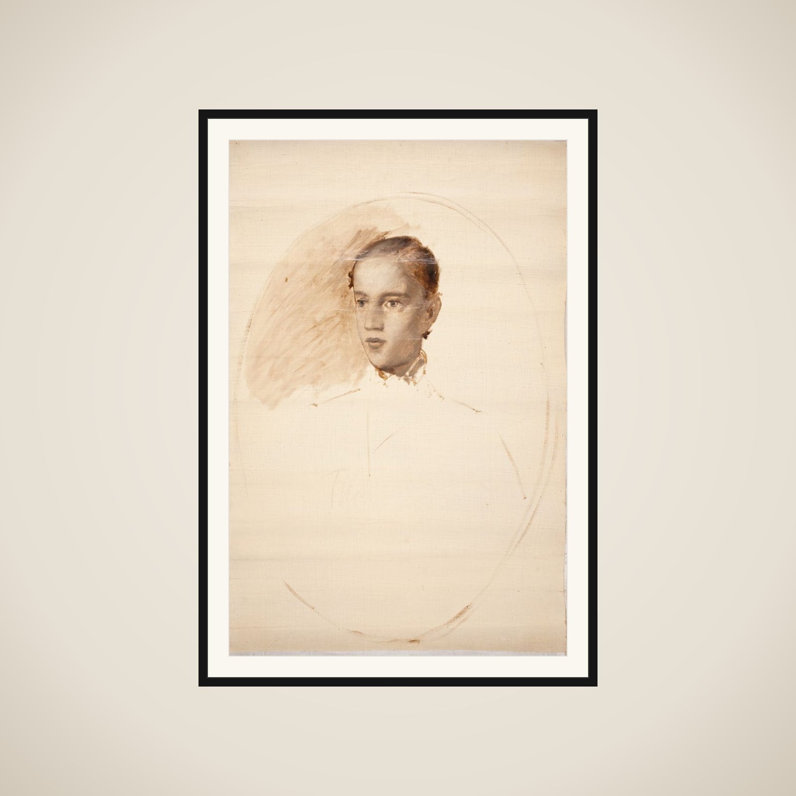 Portrætskitse. Formodentlig kunstnerens søn Thorald Jerichau framed