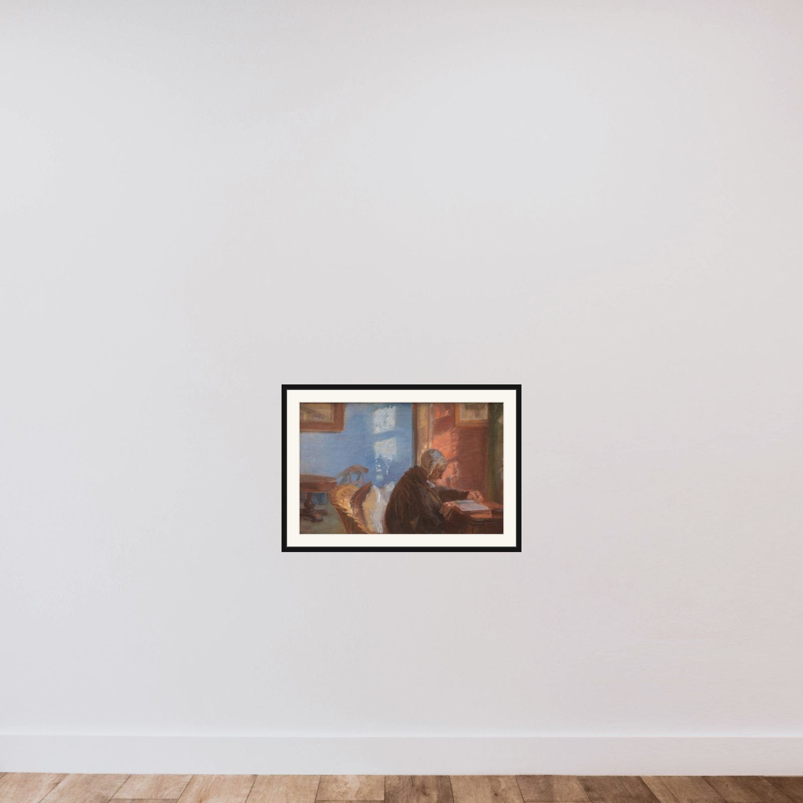 Kunstnerens mor Ane Hedvig Brøndum i den røde stue framed — shown to scale