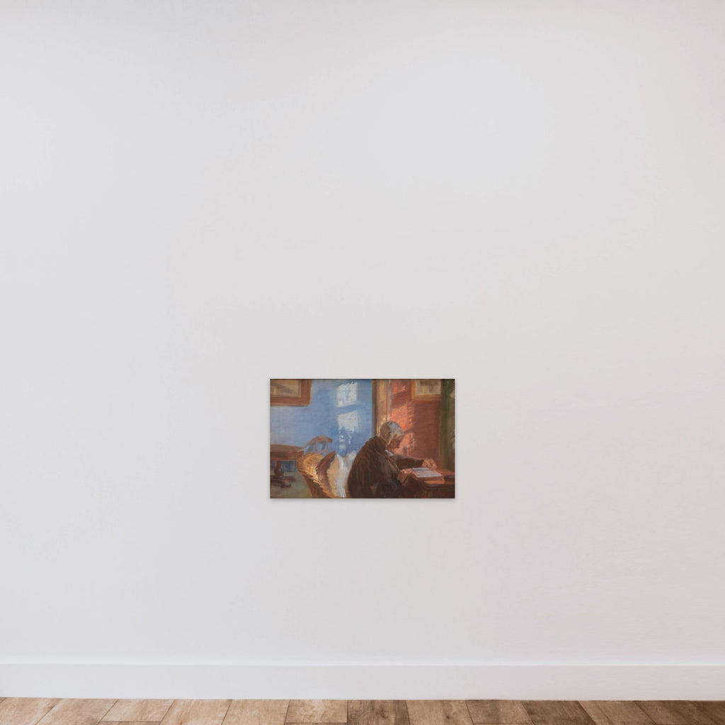Kunstnerens mor Ane Hedvig Brøndum i den røde stue unframed — shown to scale