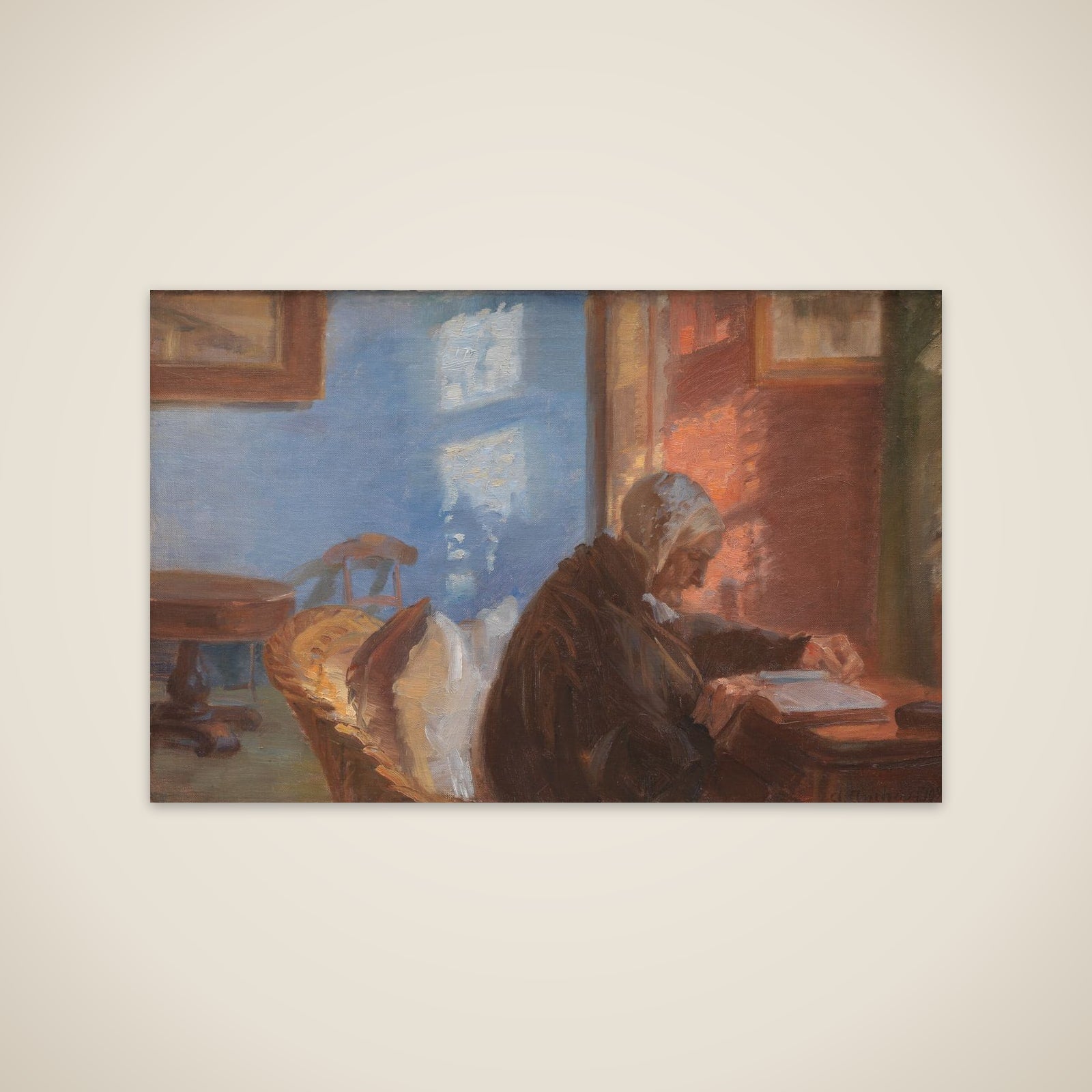 Kunstnerens mor Ane Hedvig Brøndum i den røde stue unframed print
