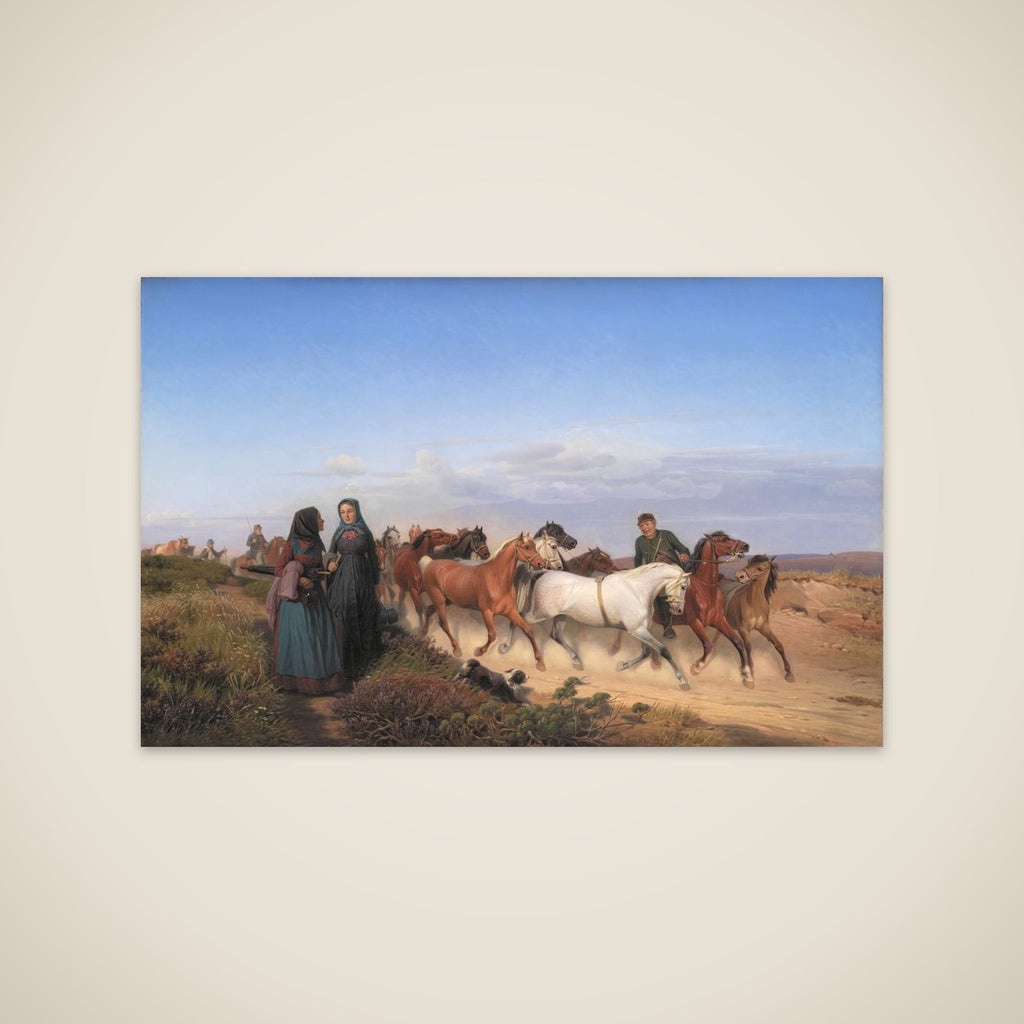 Jyske bønder på vej hjem fra marked med deres heste unframed print