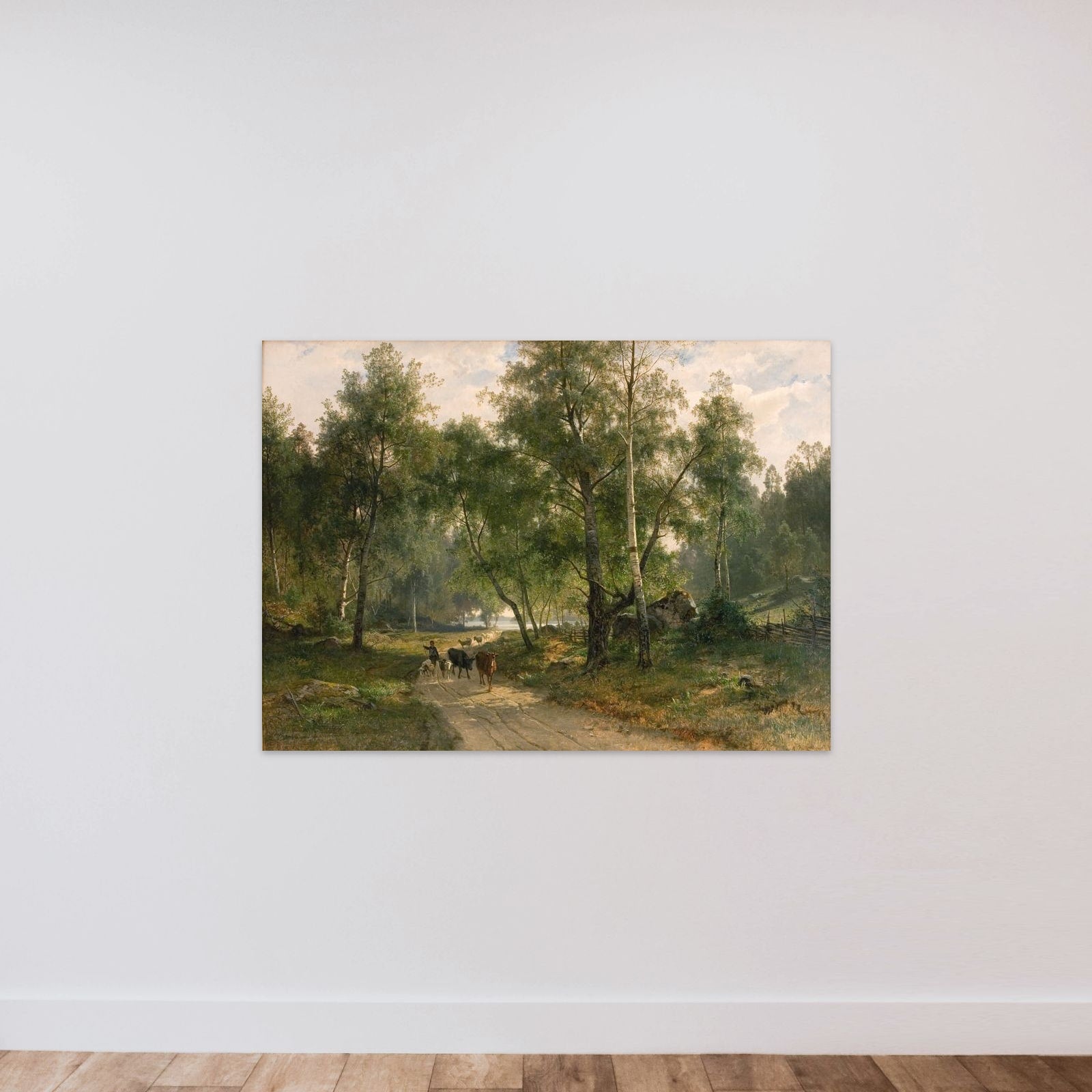 Under birkene. Motiv fra Mälaren unframed — shown to scale