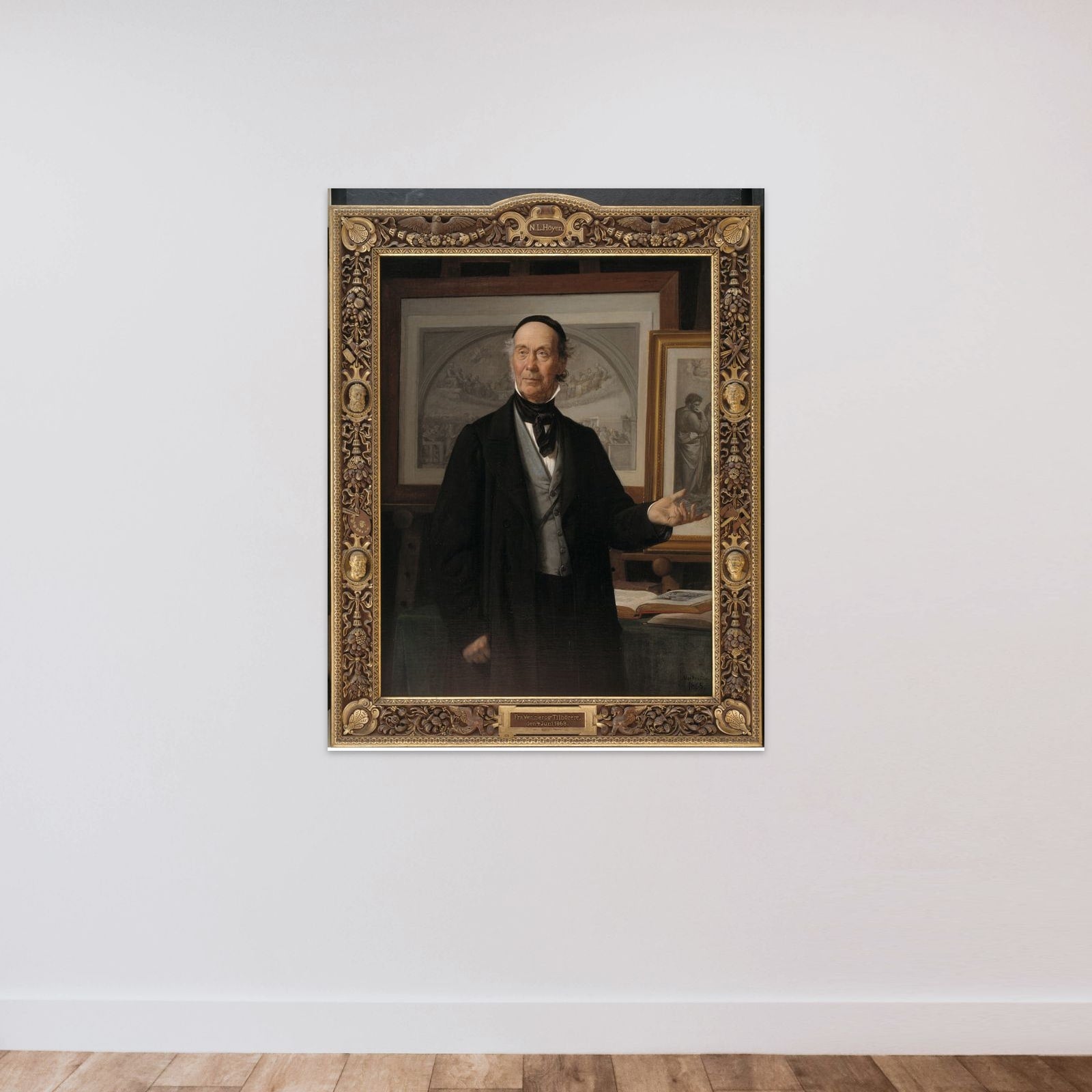 Kunsthistorikeren, professor N. L. Høyen unframed — shown to scale