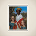 Portræt af Otto Marstrands to døtre og deres vestindiske barnepige, Justina Antoine, i Frederiksberg Have framed