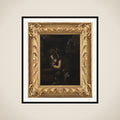 Lille satyr der drikker fra en tønde framed