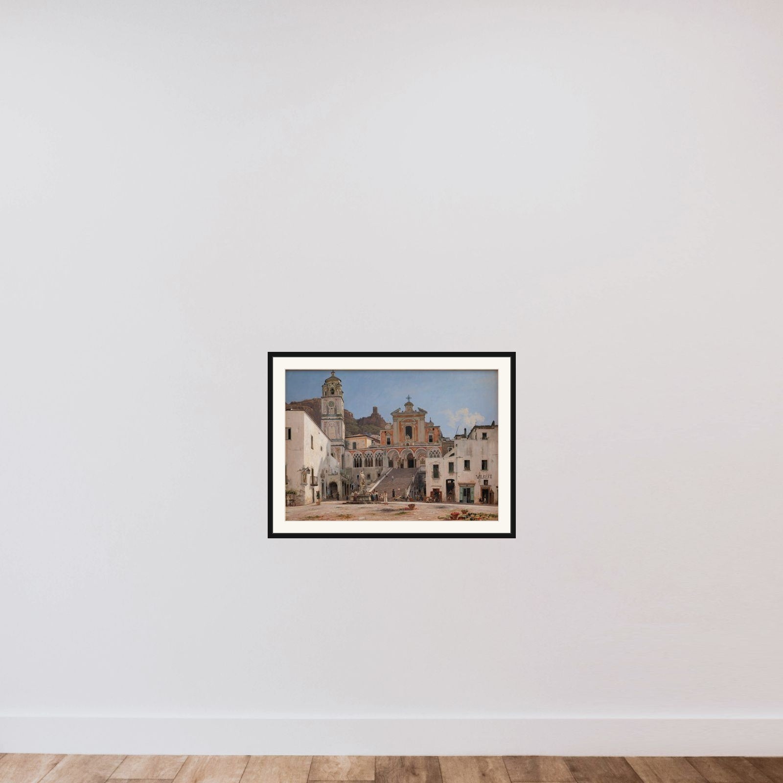 Parti af torvet i Amalfi framed — shown to scale