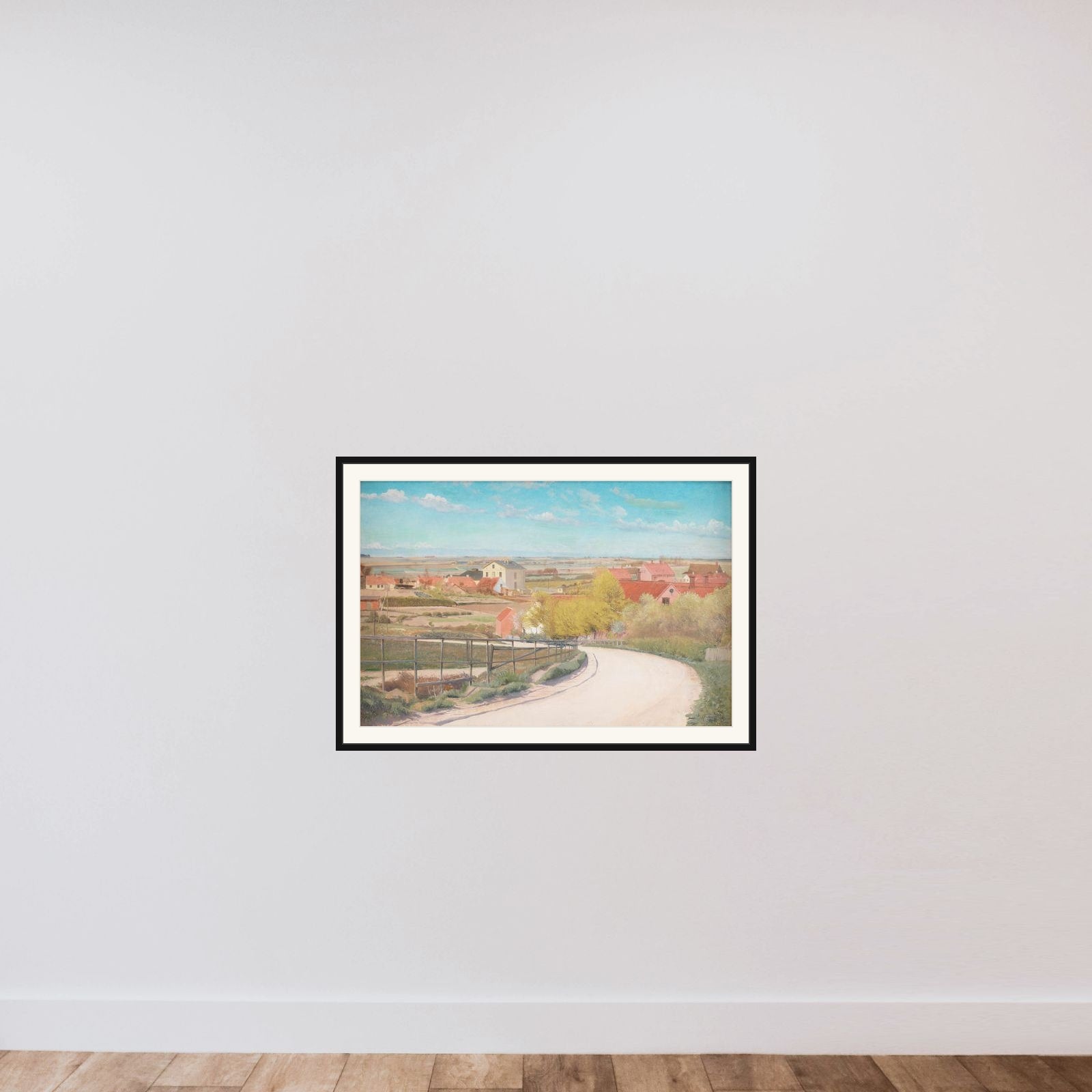 Udsigt fra en vej i udkanten af Næstved framed — shown to scale
