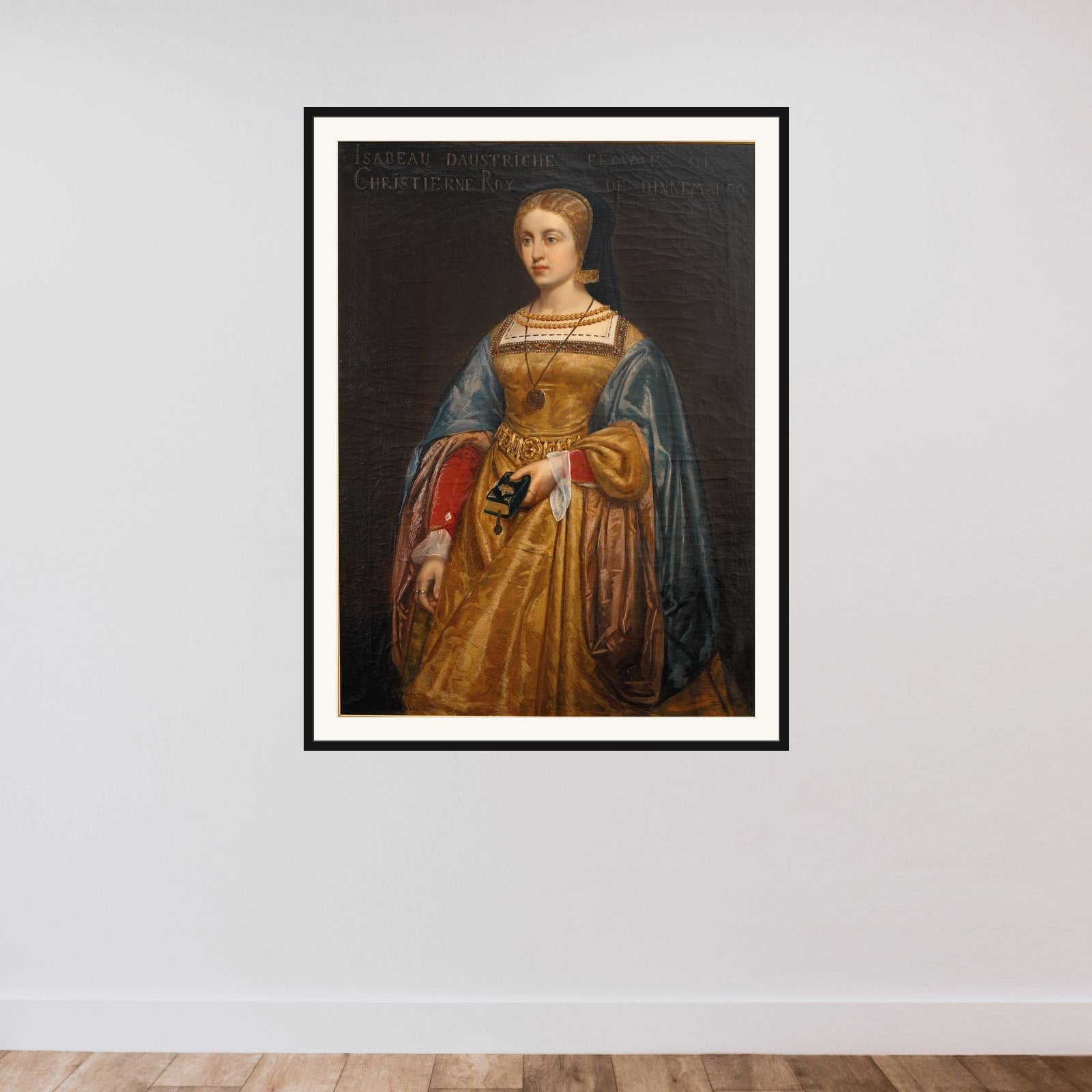 Elisabeth, Christian II's dronning framed — shown to scale