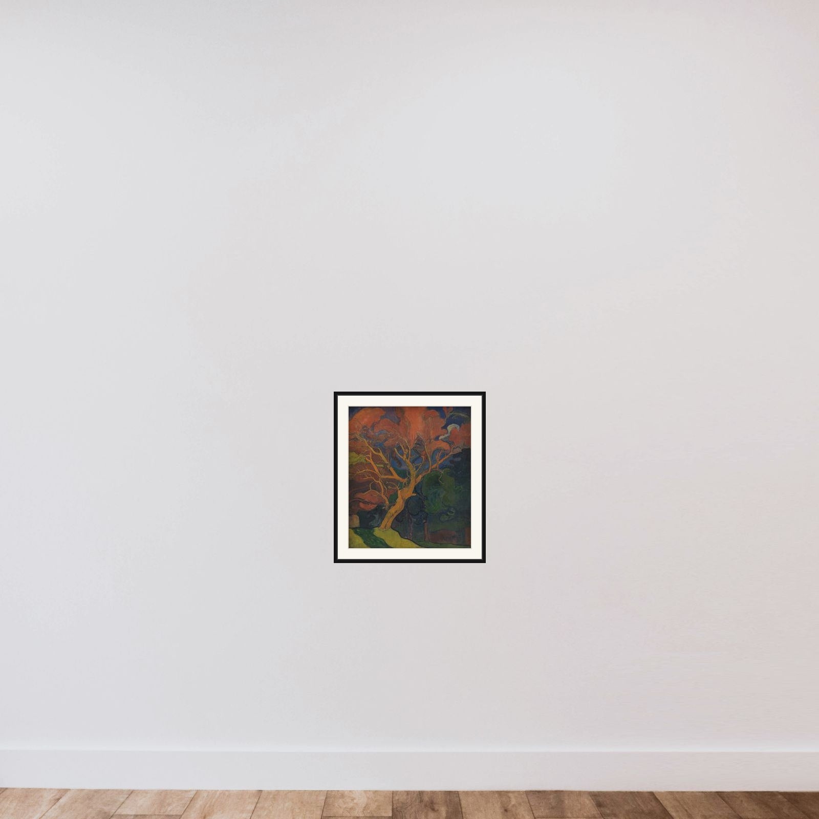 Skovinteriør med kroget træ framed — shown to scale