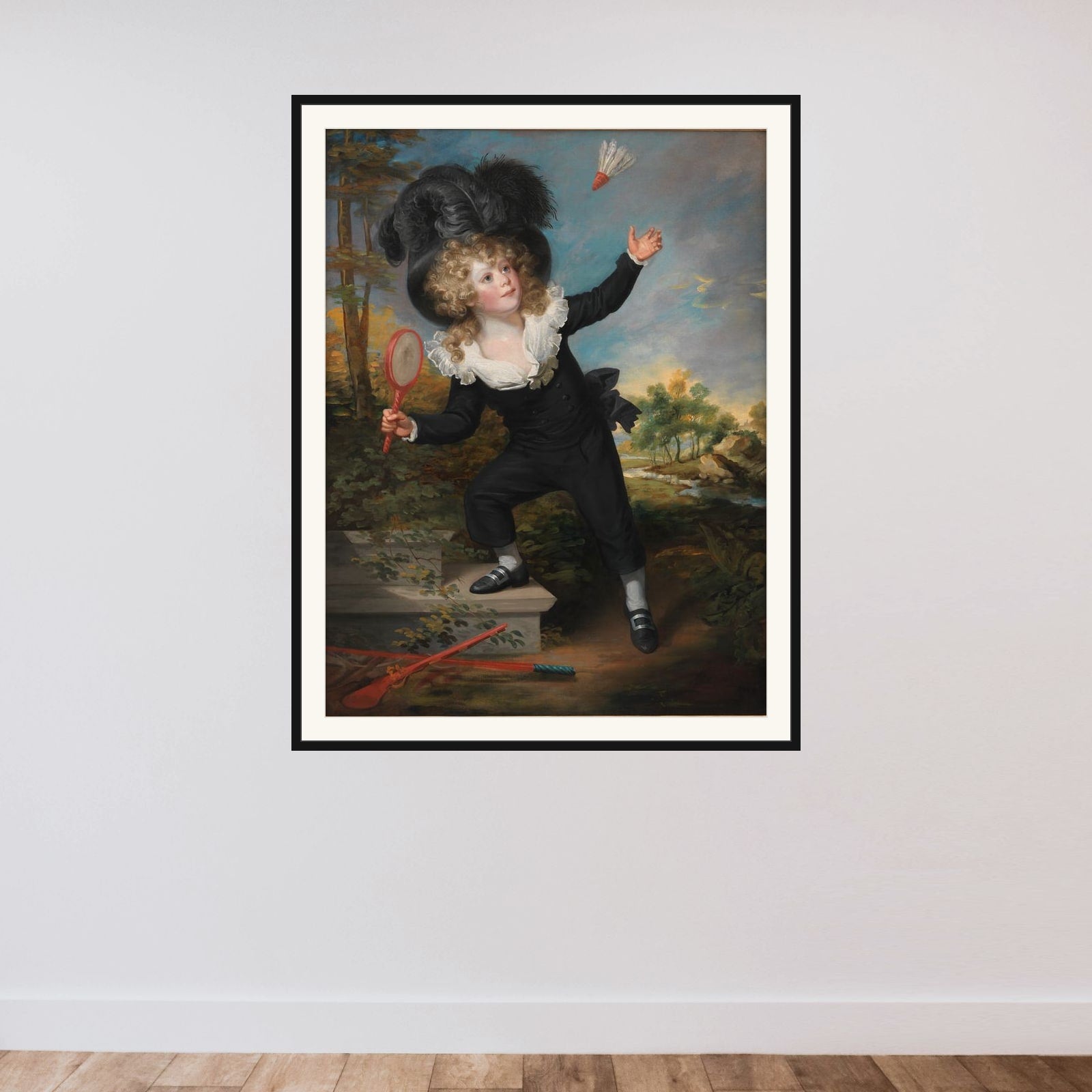 Portræt af Kennett Dixon, der spiller badminton framed — shown to scale
